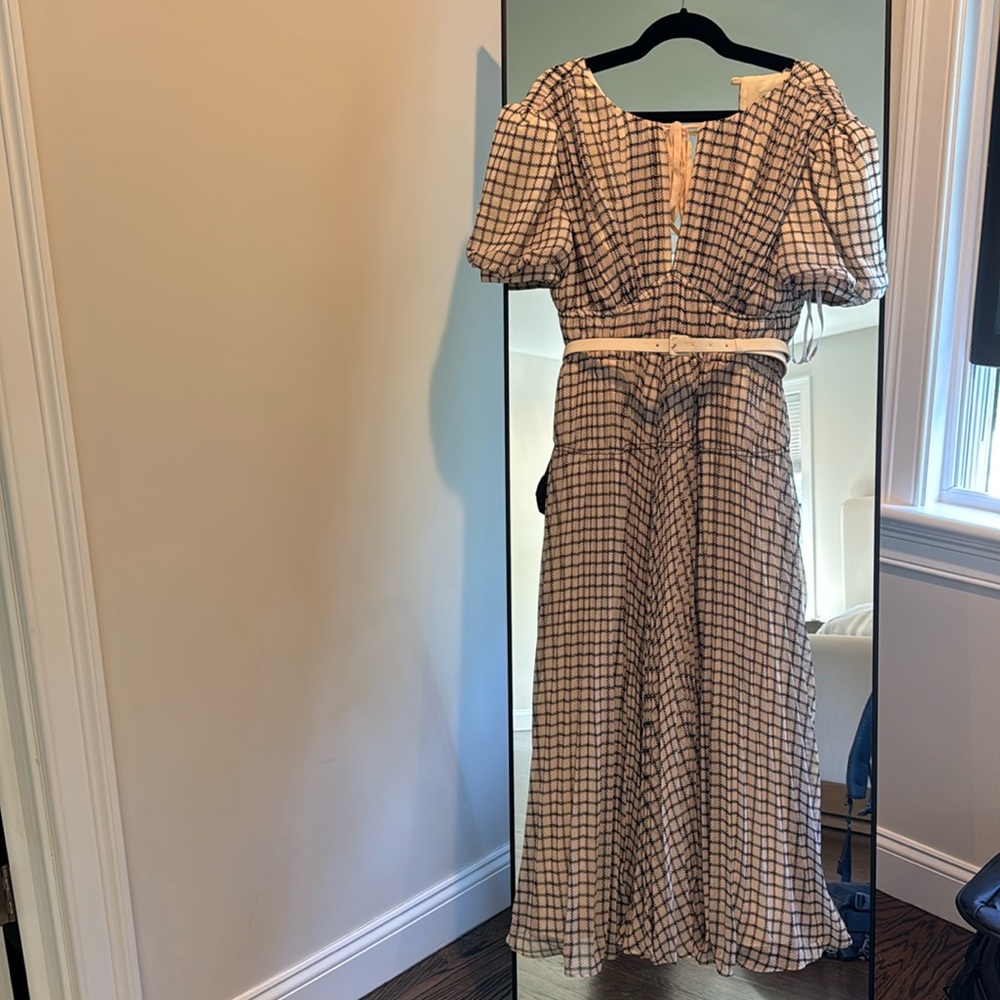 Monochrome check midi dress by self portrait